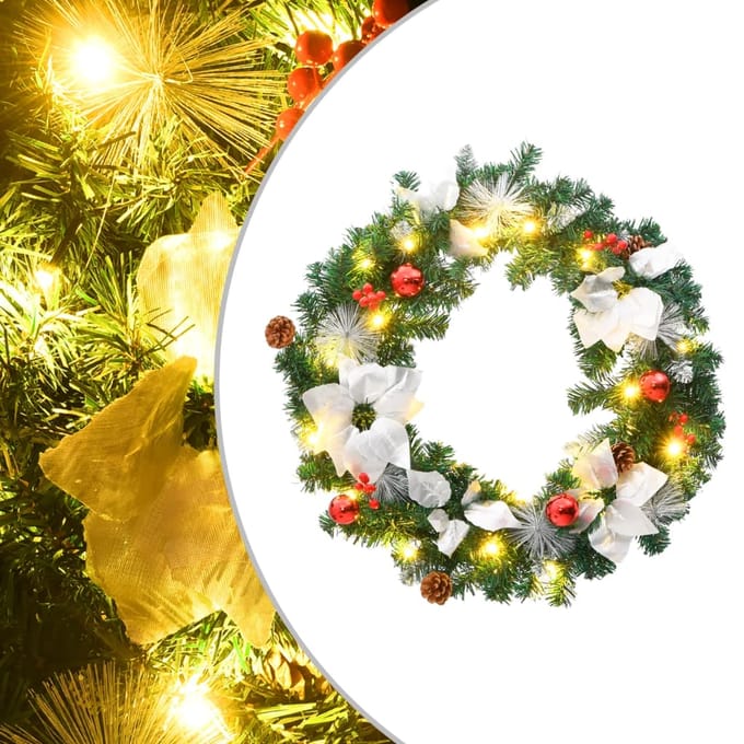 vidaXL - Kerstkrans - met - LED - lampjes - 60 - cm - PVC - groen