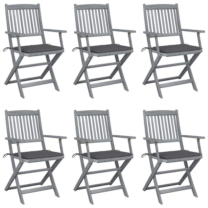 vidaXL - Inklapbare - stoelen - 6 - st - met - kussens - massief - acaciahout