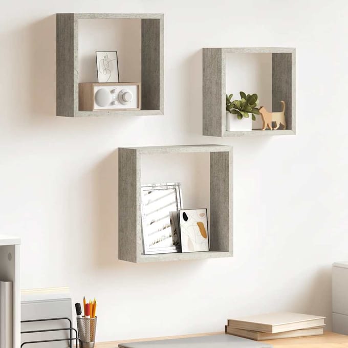 vidaXL - Wandschappen - kubus - 3 - st - betongrijs