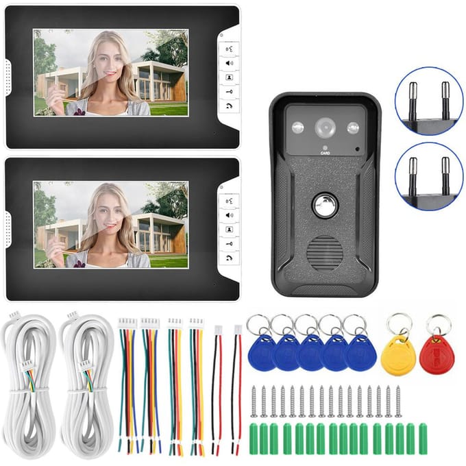7-inch Nachtzicht Deurbel ID-kaart Veiligheid Intercom Camera Video Deurtelefoon 2 Eenheden