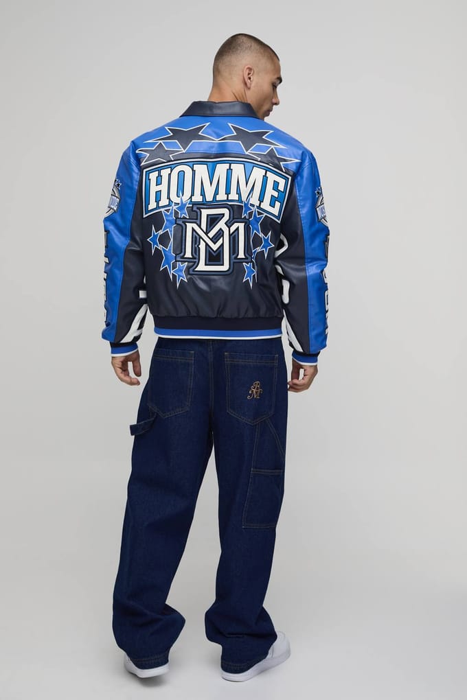 Getextureerd Pu Homme Star College Jack | Cobalt | Size Large