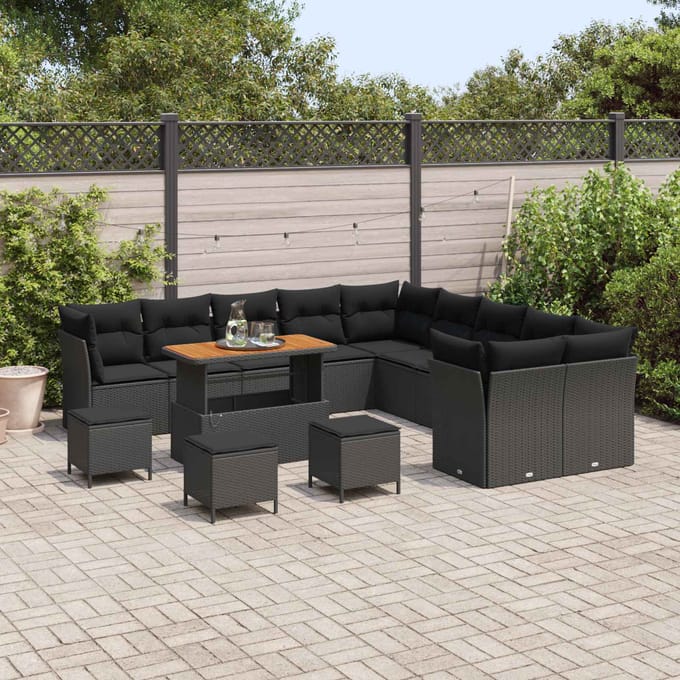 vidaXL - Tuinbank - Set - 14 - st - Zwart - poly - rattan
