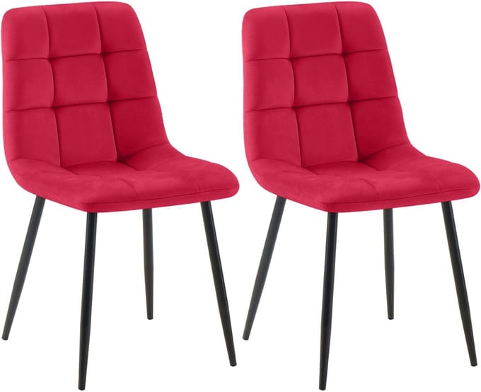 CLP Tilde Set van 2 eetkamerstoelen - Zonder armleuning - Industrieel - Fluweel/rood