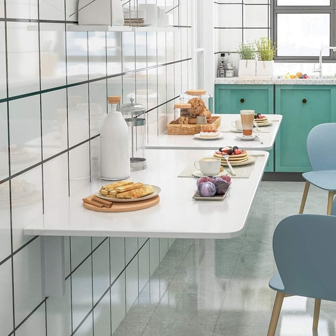 Klaptafel Wandmontage - Vouwtafel Bureau - Ruimte Besparen - Sterk Draagvermogen - 18 Maten - Wit