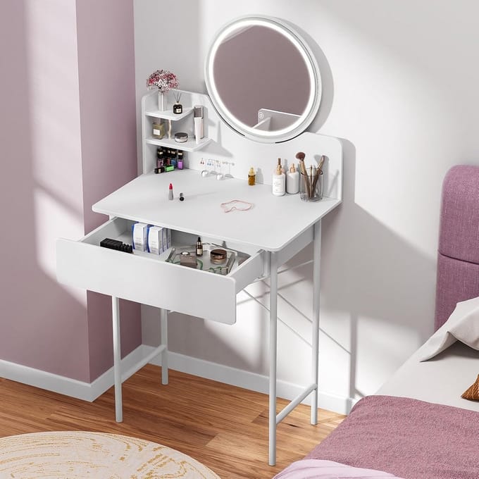 Verlichte Make-up Tafel met Spiegel en Opbergruimte