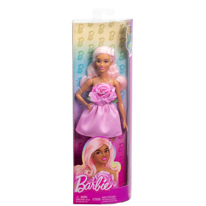 Barbie Pop - Schouderloos roze jurkje - Pop met roze haar - Modepop