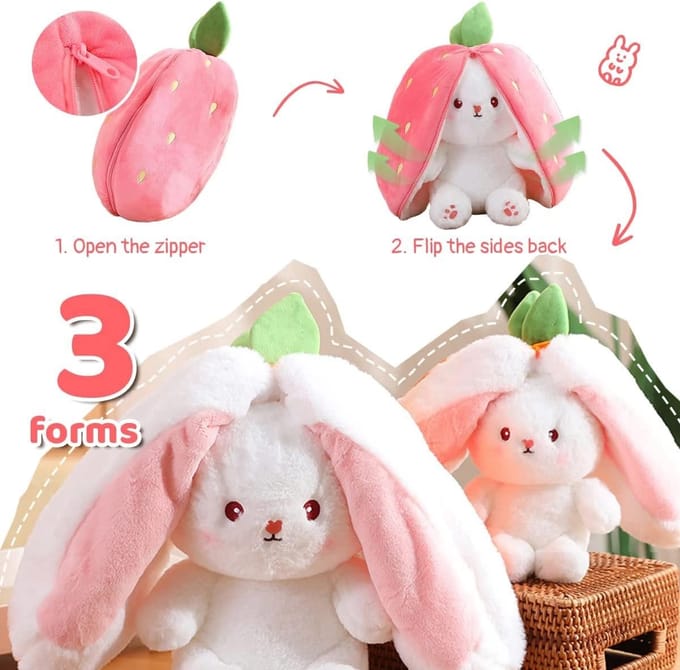 Pluche Speelgoed - Zacht Konijn - Cadeau Idee - Veranderbaar Design - 35 cm - Aardbei