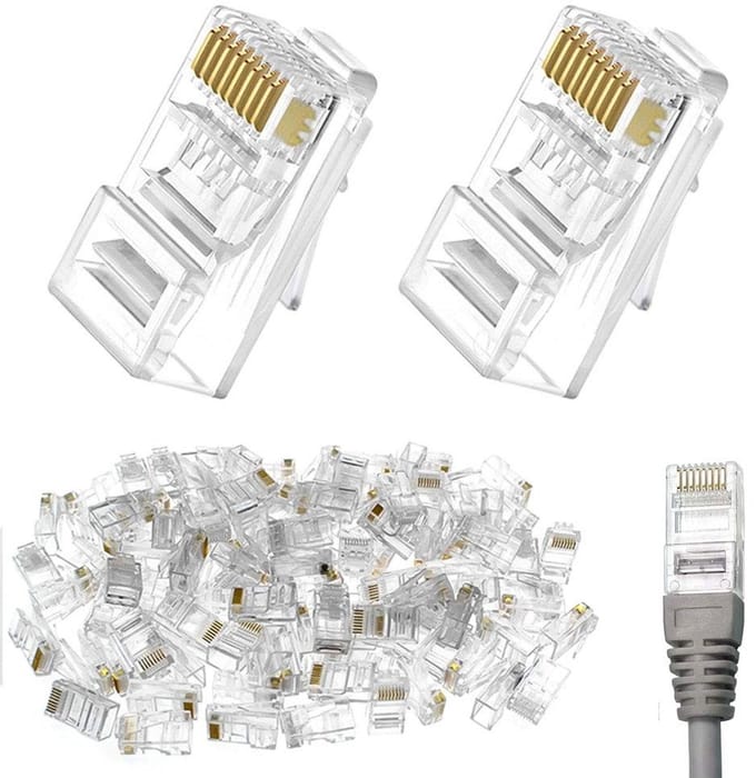 RJ45 CAT6 netwerkaansluitingen - 100 stuks 8P8C UTP pass-through voor vaste draad en standaardkabels