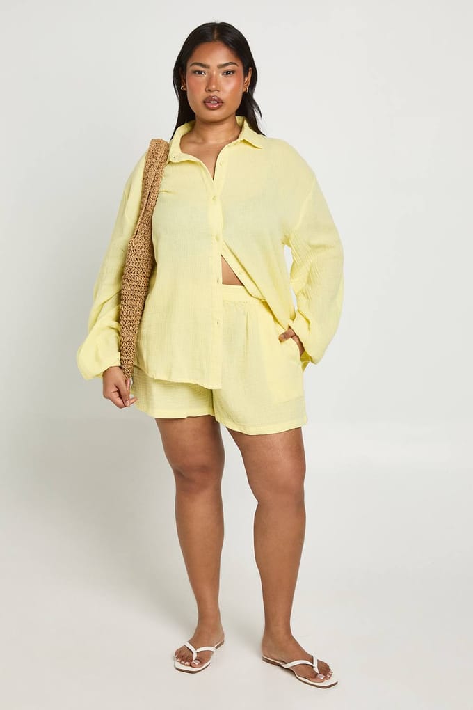 boohoo Dames Plus Gaas Strandshirt | Citroen | Maat: 44
