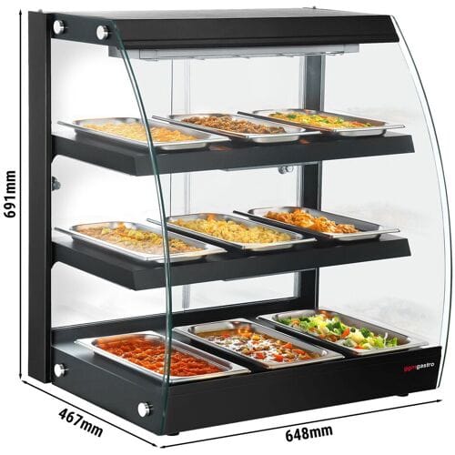 GGM Gastro Warmhaltevitrine - 650mm - 1,16 kW - mit 3 Ablagen - Schwarz