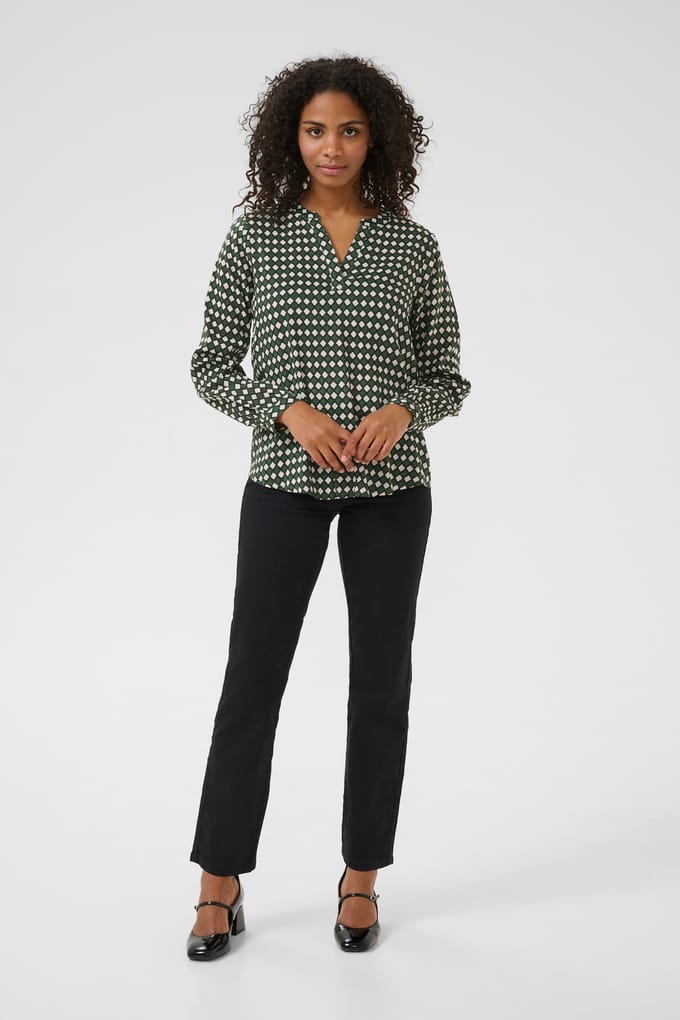 Blouse met lange mouwen Regular fit Dark Green -Diamond Print green