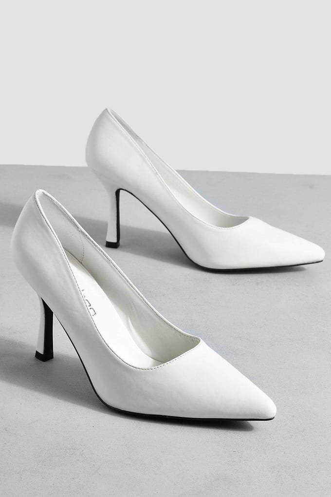 boohoo Dames Brede pasvorm lage stiletto courtschoen | Wit | Maat: 40