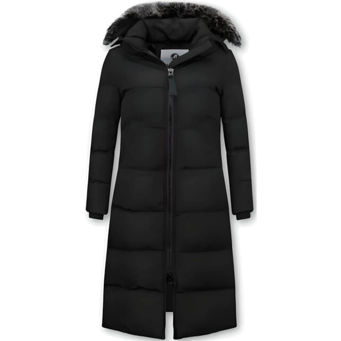 Puffer Jacket Dames Lang met Capuchon - Zwart