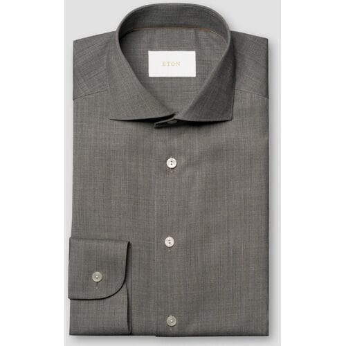 Eton Overhemd Solid Color Ultra Soft Super 120s Merino Wool Donker Grijs / male