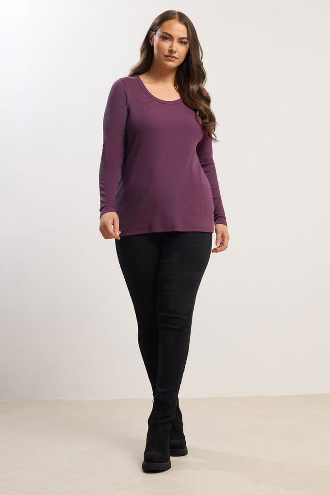 Yours Paarse Geribbelde Ronde Hals Top Size 46