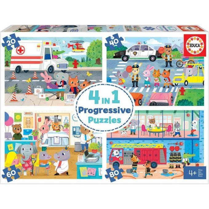 Puzzel Multi 4-in-1 Junior van 20 tot 80 stukjes : Held in Actie