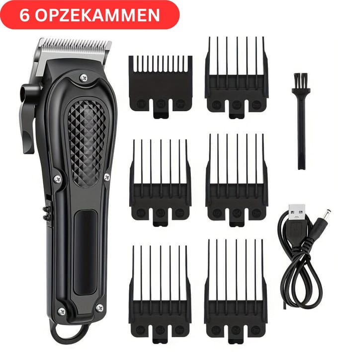 Tondeuse Mannen Hoofdhaar - Baardtrimmer Mannen - Hoofd & Baard - USB Oplader - Kappersset - 6 Opzetstukken