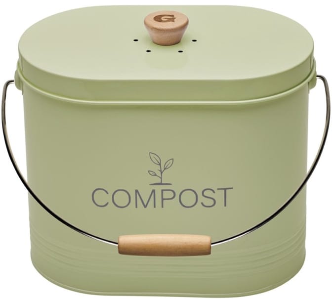 Guillouard Compostemmer – 7 L – Ovaal – Pastelgroen – Met Deksel en Koolstoffilter – Keukencompost