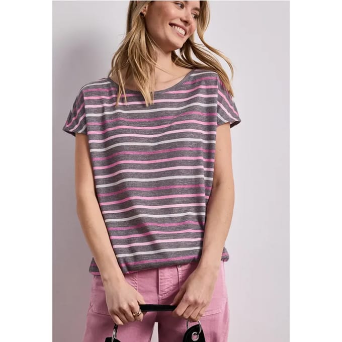Shirt met korte mouwen, ronde hals en strepen
