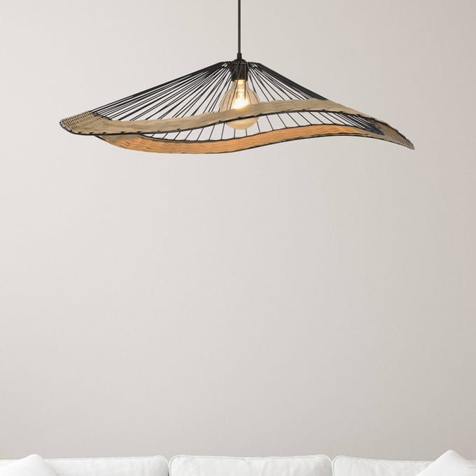 COREP Hanglamp Mekong, zwart, hoogte 18 cm, metaal/rotan