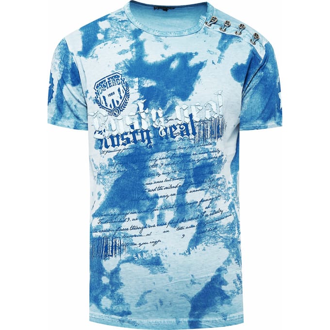 T-shirt met logo-print en knoopsluiting