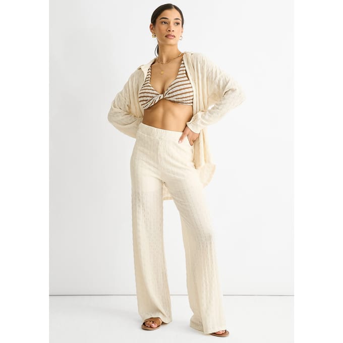 Beige Elastische taille uitlopende broek