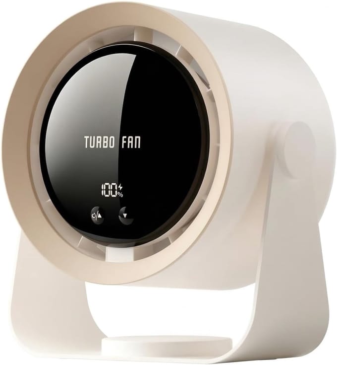 Stille oplaadbare USB-bureauventilator, 5400 mAh-batterij, LED-display, verstelbare snelheidsregeling, 90° kantelbare kop.L