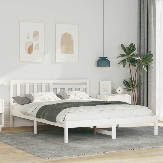 vidaXL - Bedframe - met - hoofdeinde - Wit - 160 - x - 200 - cm - Massief - grenenhout