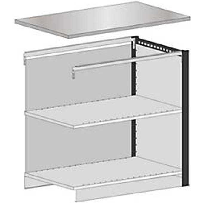Schulte Lagertechnik Eindmodule voor uitschuifbaar baliesysteem MULTIplus, 1 modulair frame, 1 eindpaneel, breedte bovenblad 1056 mm, met werkblad