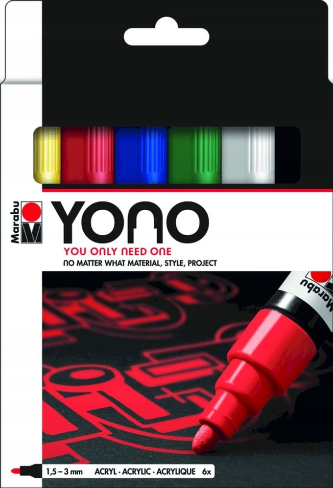 YONO acrylstiftenset - 6 basiskleuren voor elk oppervlak