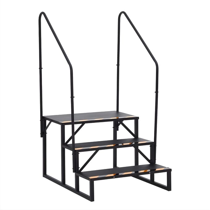 3-Traps Campertrap - Draagbare Stalen Instaptrap met Leuning & Antislip - Voor Camper & Caravan