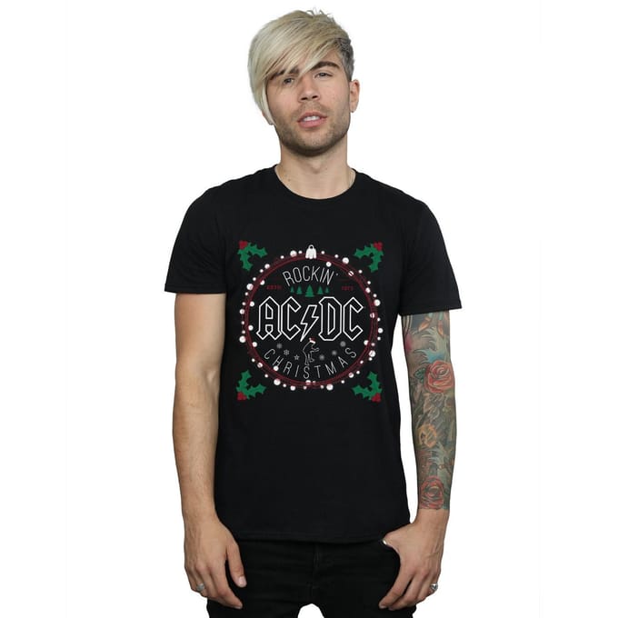 AC/DC Heren Kerstmis Cirkel T-Shirt (Zwart)