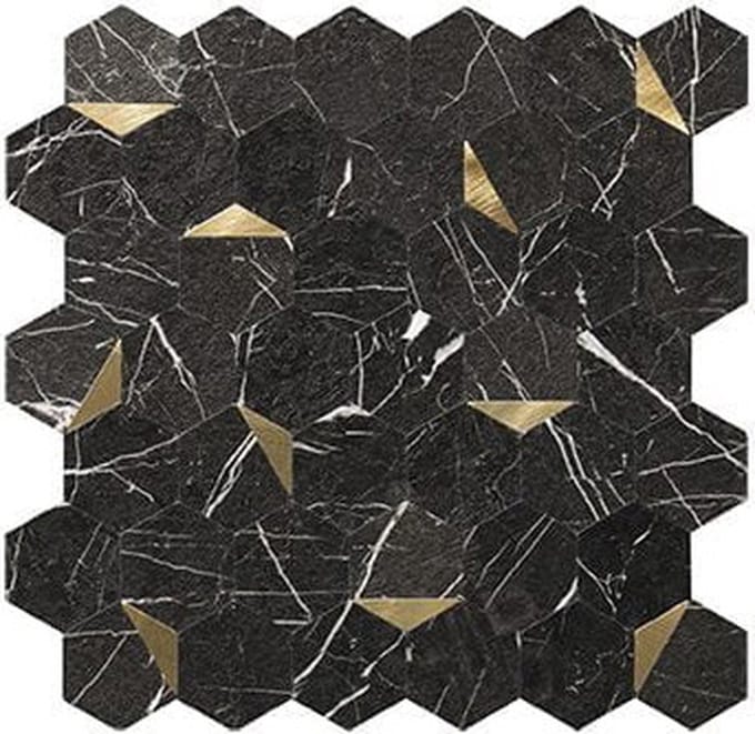 Zelfklevende Mozaïek Steenstrip Hexagon Mat Zwart Wit Goud Marmer