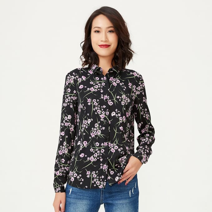 Recht gesneden shirt met bloemenprint