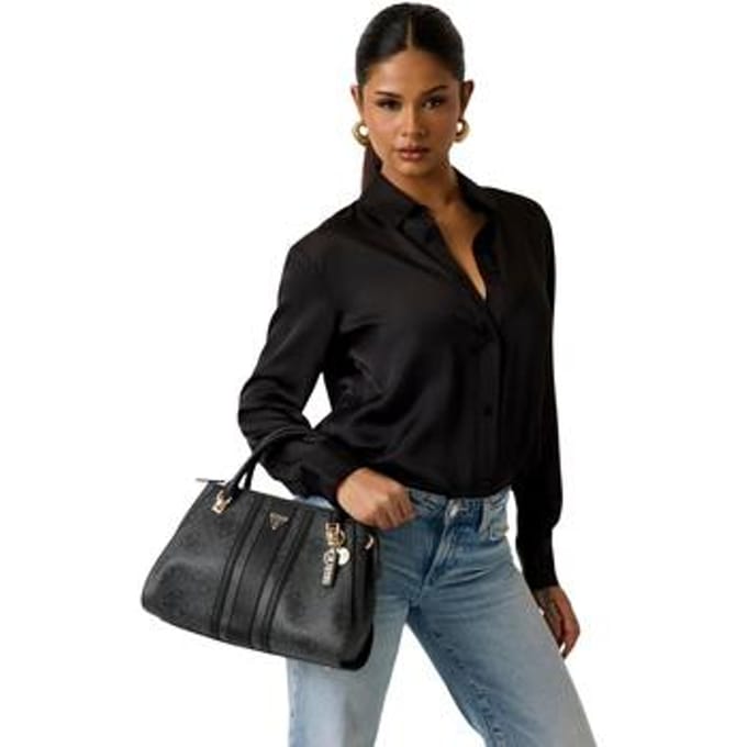 GUESS handtas schoudertas Noelle II Luxury Satchel Coal Logo donkergrijs