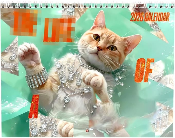 Kattenkalender 2026 - Wandplanner 12 maanden - Dagelijkse planning - Grappige illustraties - 28 x 28 cm