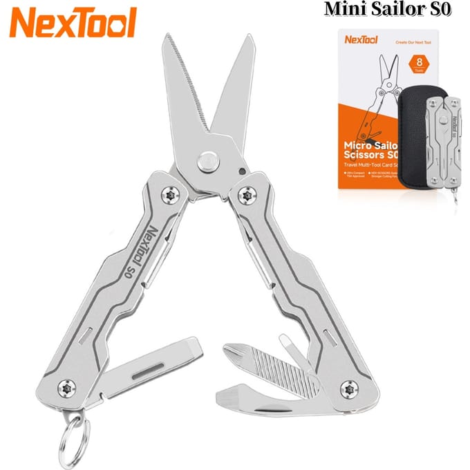 NexTool Micro Sailor Scissors S0 8-in-1 Lichtgewicht EDC-gereedschap Mini Zakvouwhandschaar voor Reizen, Buitenactiviteiten en Dagelijks Gebruik Blue