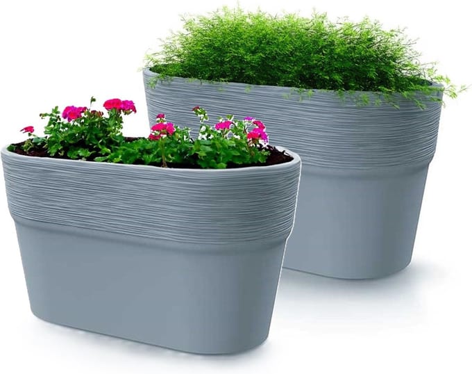 Prosperplast Plantenpot/bloempot Windsor - 2x - lichtgrijs - L28 x B15 x H15 cm - Ovaal