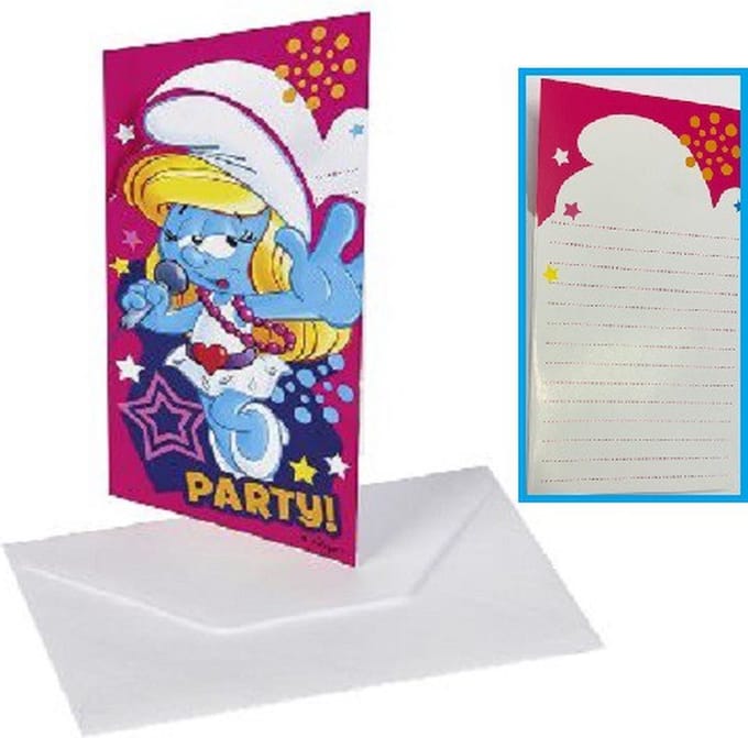 Kinderfeestje - Uitnodiging - De Smurfen - Smurfin - 6 stuks.