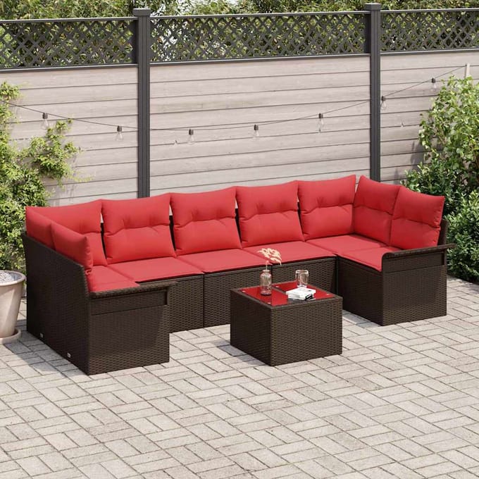vidaXL - Tuinbank - Set - 8 - st - Beige - en - Rood - poly - rattan