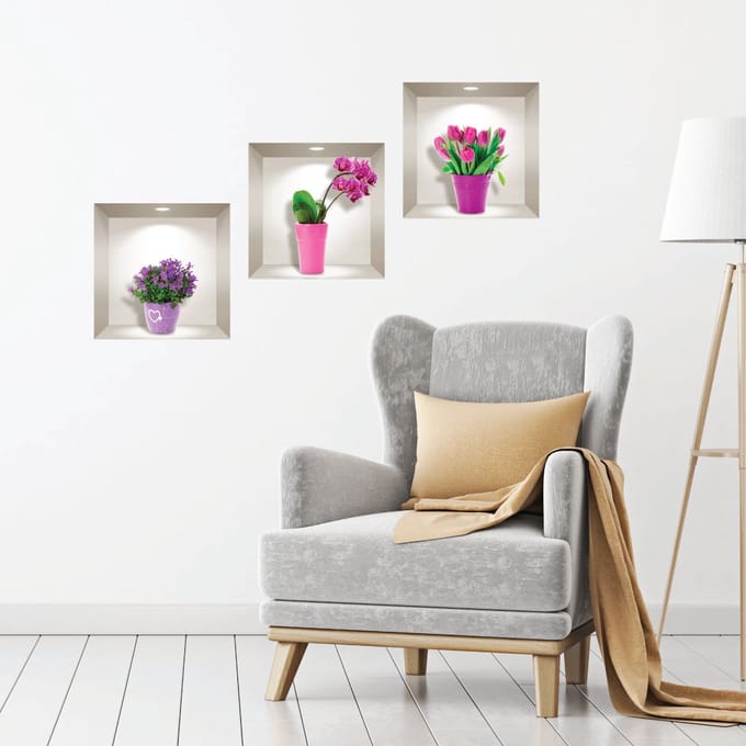 3D-stickers van tulpen, orchideeën en agapanthus, 40 x 120 cm
