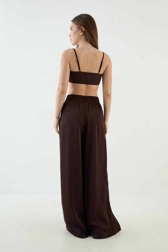 Dames Dsgn Studio Satijnen Wijde Pantalon | Chocolate | Maat: Medium