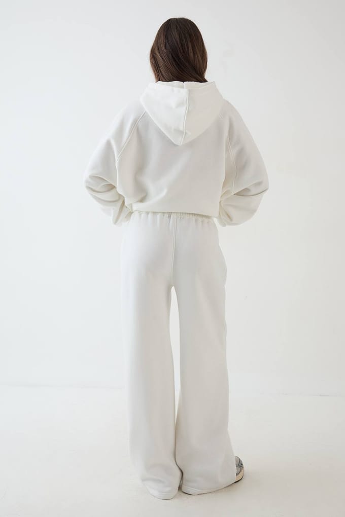 Dames Dsgn Studio Collegiate Bedrukte Rechte Pijp Joggingbroek | Cream | Maat: Large