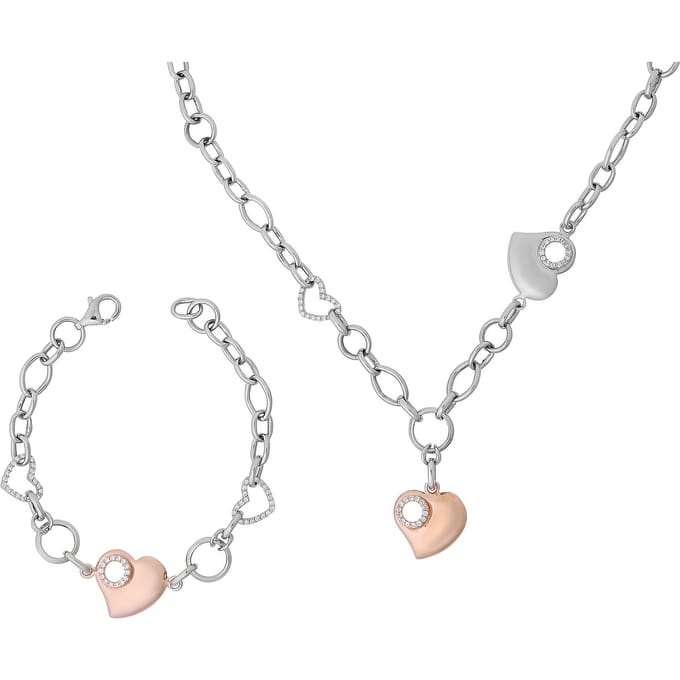 Orphelia Dames 925 Zilver Set: Ketting + Armband - Zilver/Roze SET-049