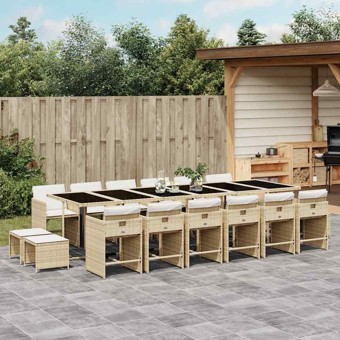 vidaXL - 17-delige - Tuinset - met - kussens - poly - rattan - beige
