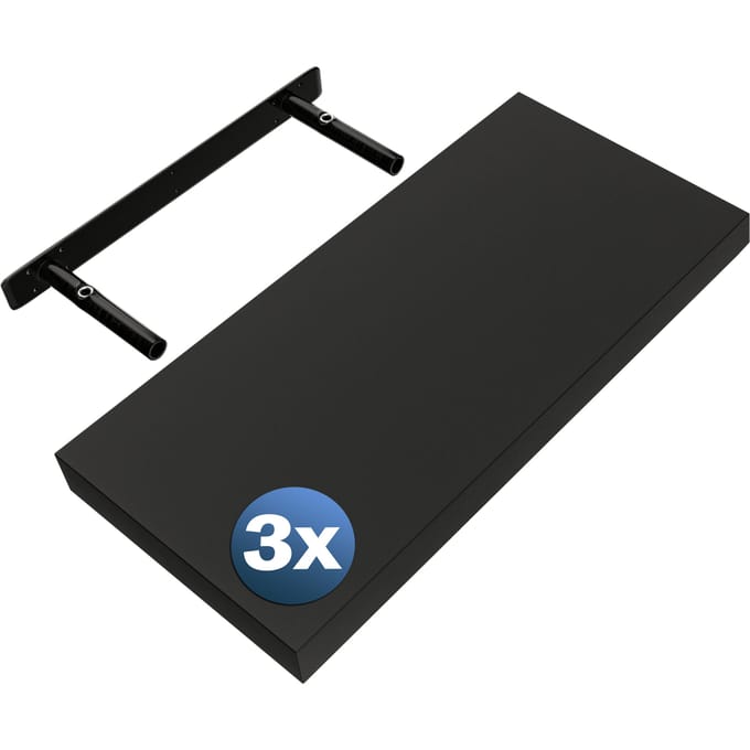 Wandplank Zwevend 3 Stuks Zwart MDF 50x23x3,8cm