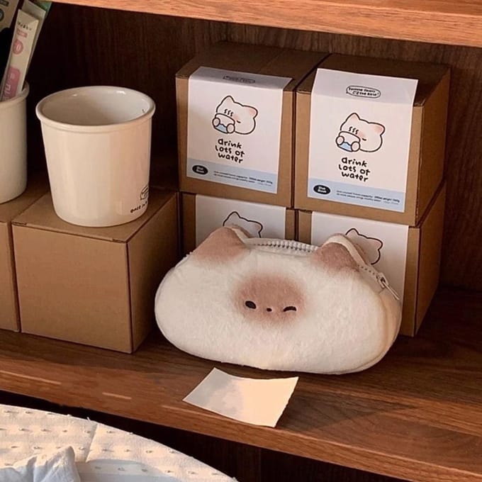 Schattig Frans Geroosterd Pennenzak Pluche Grote Capaciteit Studenten Etui Multifunctioneel Grappig Opbergtas Organizer voor Schrijfwaren wit
