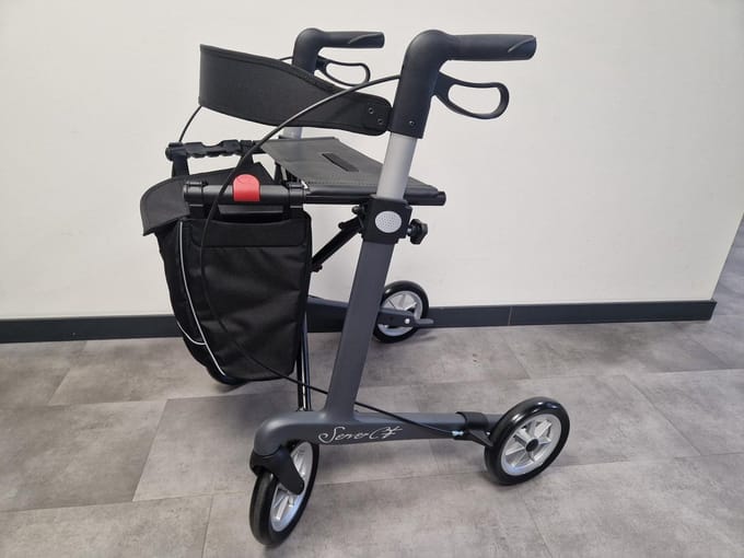 Rehasense Server CF Carbon Rollator Grijs met dichte tas en zachte banden
