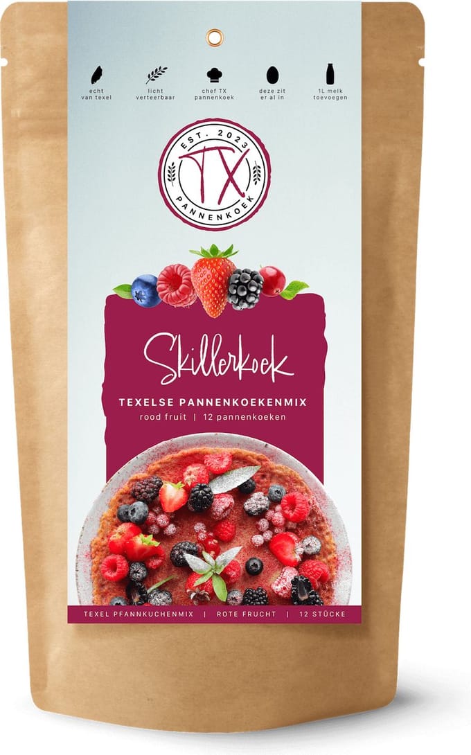 TX Pannenkoek -Skillerkoek - Texelse pannenkoekenmix - Rood fruit - 225gram - 6-8 pannenkoeken