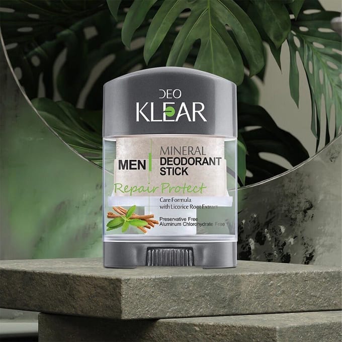 DEOKLEAR Minerale deodorantstick 70 g. (Herstellen Beschermen) - Verzorgingsformule met zoethoutwortelextract 70 g. gray